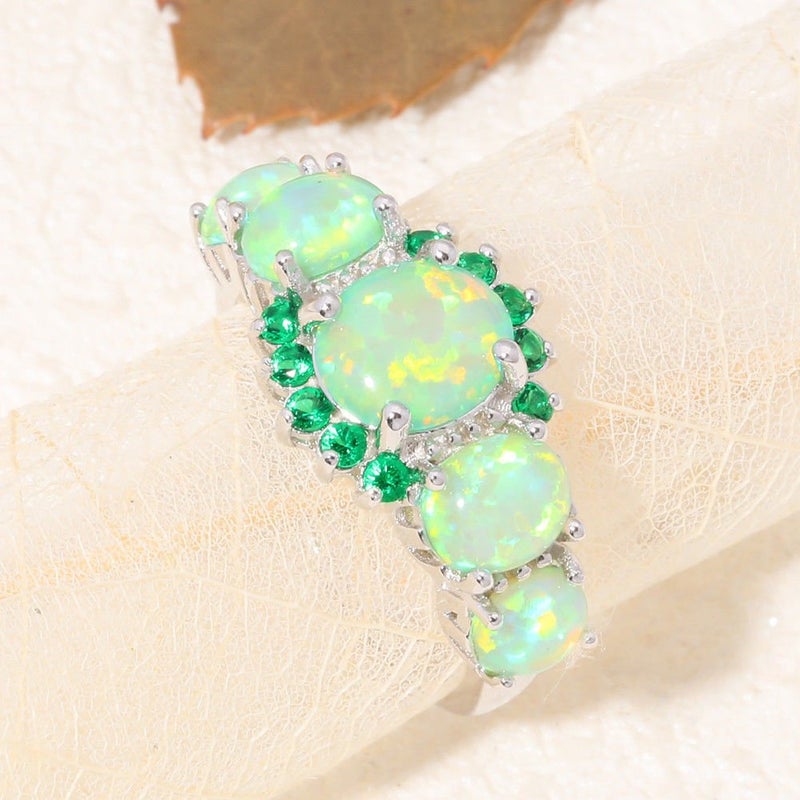 CiNily Silver Plated Green Opal Emerald Gemstone Ring Size 7 - Image 5