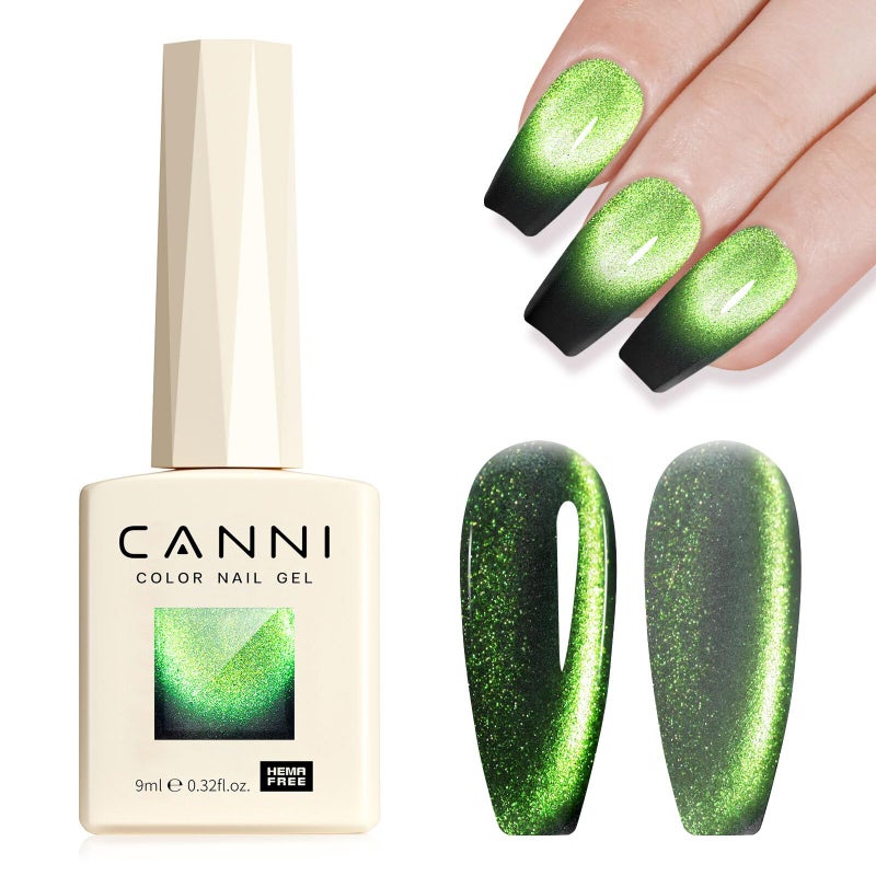 CANNI Cat Eye Gel Nail Polish â€“ Green in Dark, 9ml Magnetic Soak Off UV/LED Gel Salon & DIY Manicures For Women & Girls - Image 1