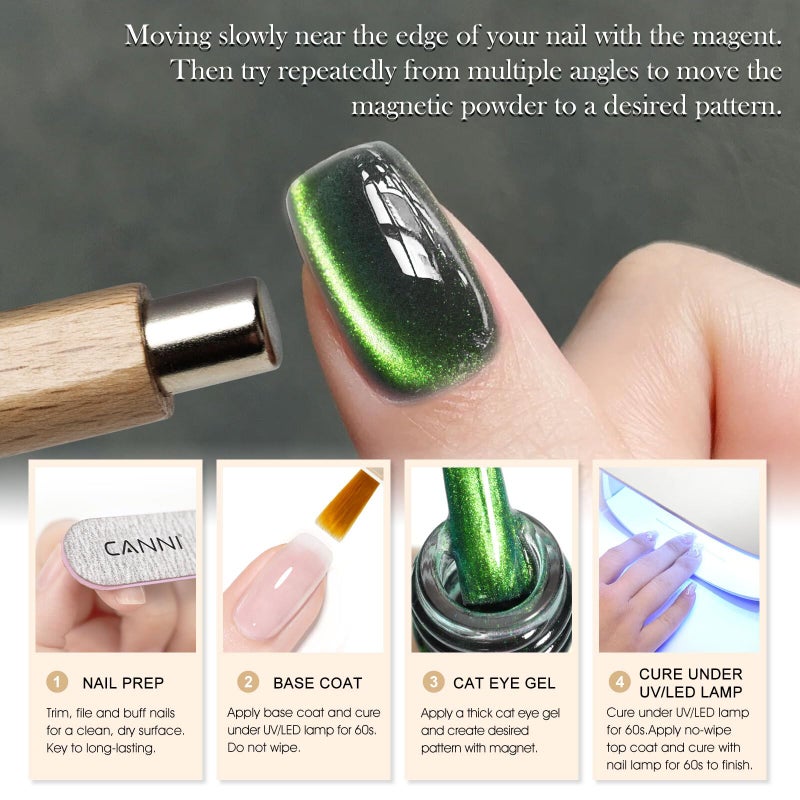 CANNI Cat Eye Gel Nail Polish â€“ Green in Dark, 9ml Magnetic Soak Off UV/LED Gel Salon & DIY Manicures For Women & Girls - Image 3