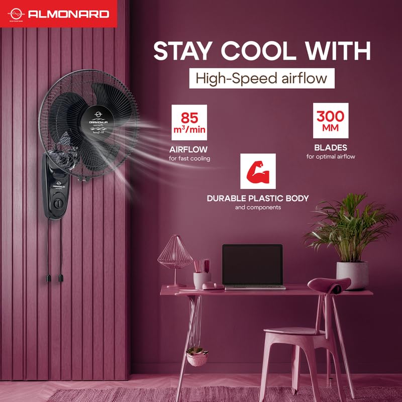 Almonard |12" (300mm) Supreme High Speed Wall fan Black - Image 3