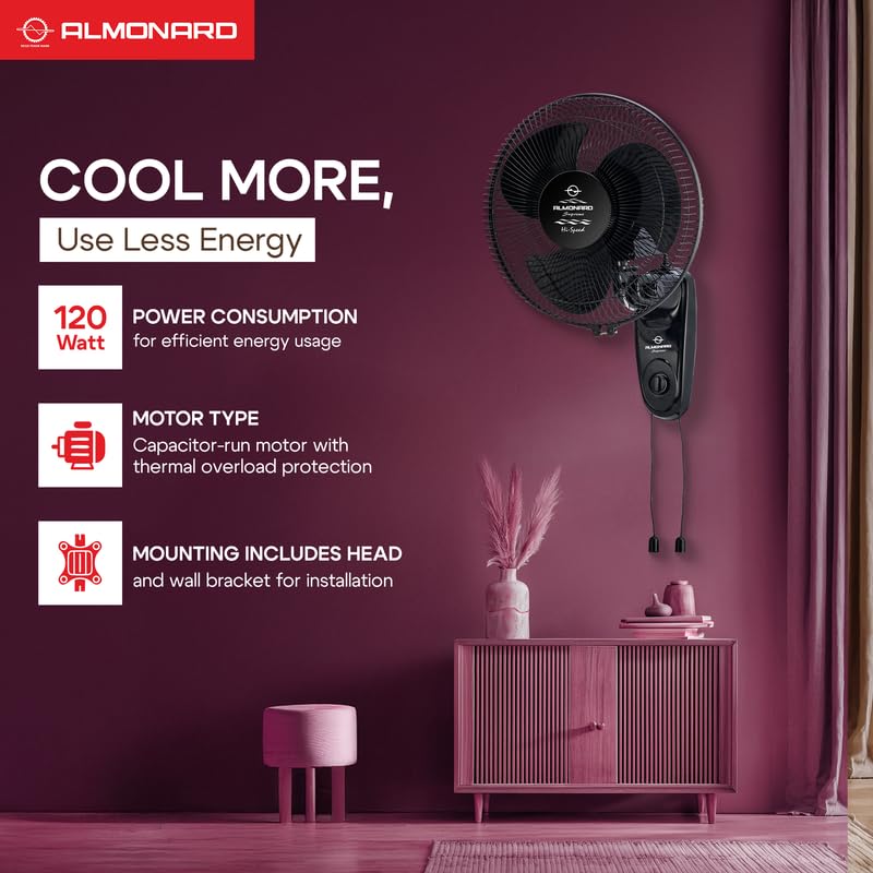 Almonard |12" (300mm) Supreme High Speed Wall fan Black - Image 4
