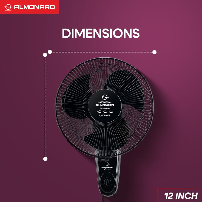 Almonard |12" (300mm) Supreme High Speed Wall fan Black - Image 5