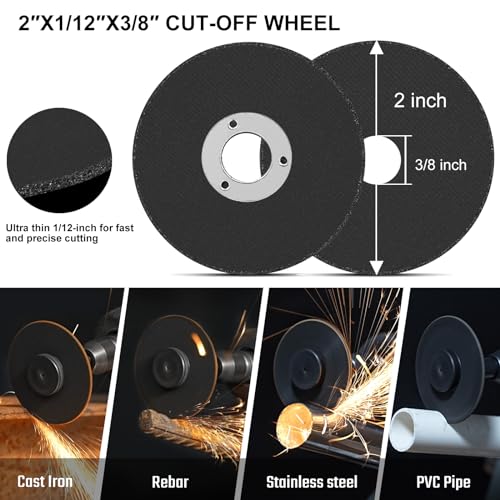 NuoDunco 2 Inch Cut Off Wheel with 1/4 Stem Mounting Mandrel for Die Grinder, W3/8" Arbor Hole Cutting Wheel for Metal & Stainless Steel Rotary Tool Drill Attachment Bolt Cutter Discs - Image 3