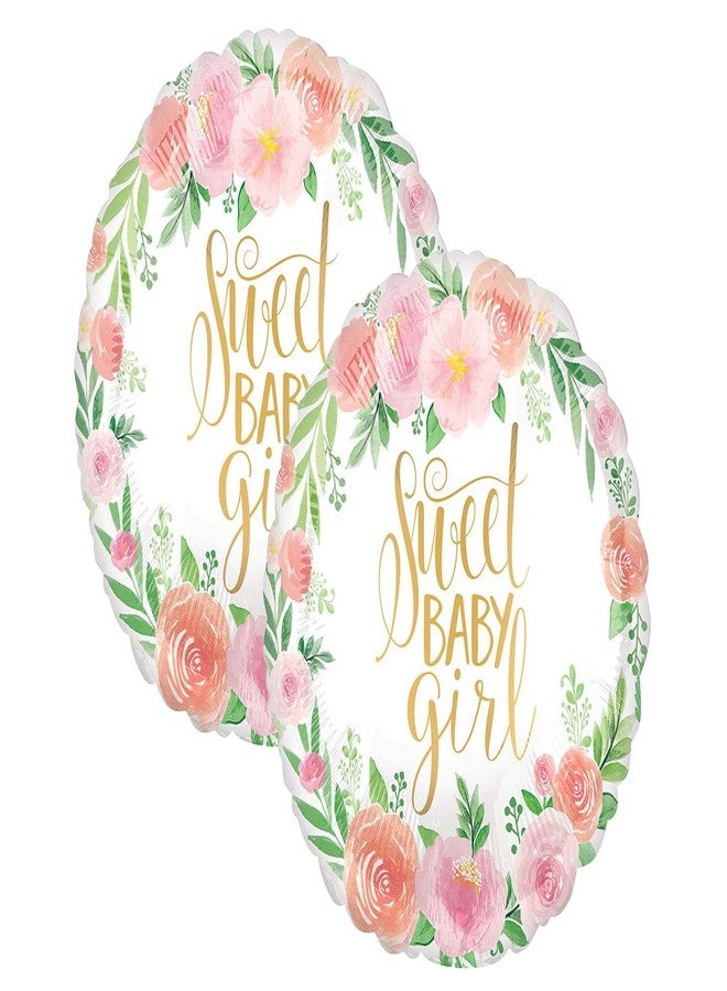 Artisan Owl Set of 2 Sweet Baby Girl Baby Shower Pink Floral 18" Foil Party Balloons by Anagram - Image 2