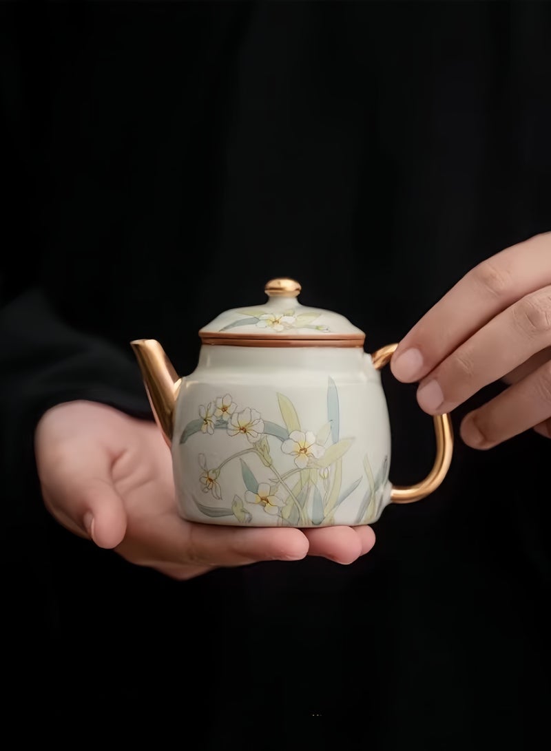Wisalia Exquisite 6-piece ceramic tea set, Chinese Ru kiln tea set gift set, exquisite craftsmanship, including 1 teapot, 1 plate, and 4 tea cups, making it the best choice for gift giving.  - Image 4