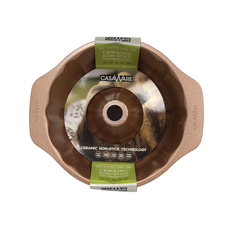 casaWare Fluted Cake Pan 95inch 10Cup Ceramic Coated NonStick Rose Gold Granite