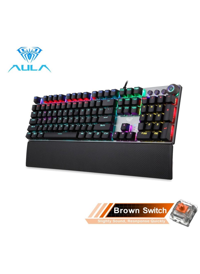 Mechanical Gaming Keyboard NKRO with Wrist Rest RGB Backlit Volume/Lighting Control Knob Fully Programmable 108-Keys Anti-Ghosting Wired Computer Keyboards for Office/Games, Brown Switch - pzsku/Z0576E3BF5309AC7872ADZ/45/_/1661607560/769c6cd1-a826-4462-bc39-57c6b38f078b