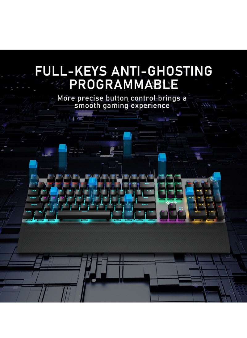 Mechanical Gaming Keyboard NKRO with Wrist Rest RGB Backlit Volume/Lighting Control Knob Fully Programmable 108-Keys Anti-Ghosting Wired Computer Keyboards for Office/Games, Brown Switch - pzsku/Z0576E3BF5309AC7872ADZ/45/_/1661607560/e4df2225-fffa-4652-940d-f22c4d64c1e7