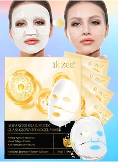 IKZEE 4Pcs Advanced Snail Mucin Glass Glow Hydrogel Mask Face Skincare Hydrating Lifting Firming Soothing Facial Mask Sheet with Snail Mucin and Collagen Night Wrapping Collagen Face Sheets Masks  - Image 1