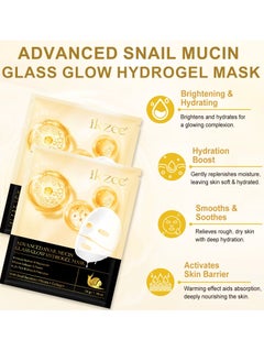 IKZEE 4Pcs Advanced Snail Mucin Glass Glow Hydrogel Mask Face Skincare Hydrating Lifting Firming Soothing Facial Mask Sheet with Snail Mucin and Collagen Night Wrapping Collagen Face Sheets Masks  - Image 3