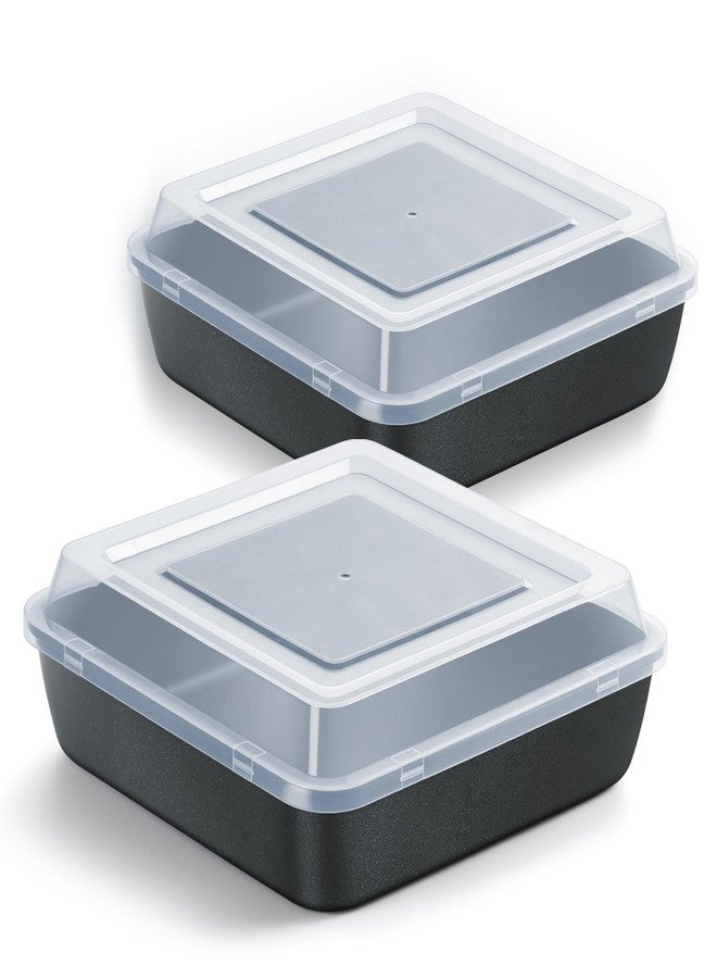 E-far 9x9 Inch Square Baking Pan with Lid Set, E-far Nonstick Square Cake Pans Metal Bakeware for Oven Cooking Lasagna Brownies, Stainless Steel Core & Easy Release, 4 Pieces(2 Pans+2 Covers) - Image 1
