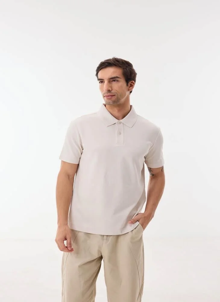 Ashita Fernandes Short Sleeve Pique Polo Shirt-Off White