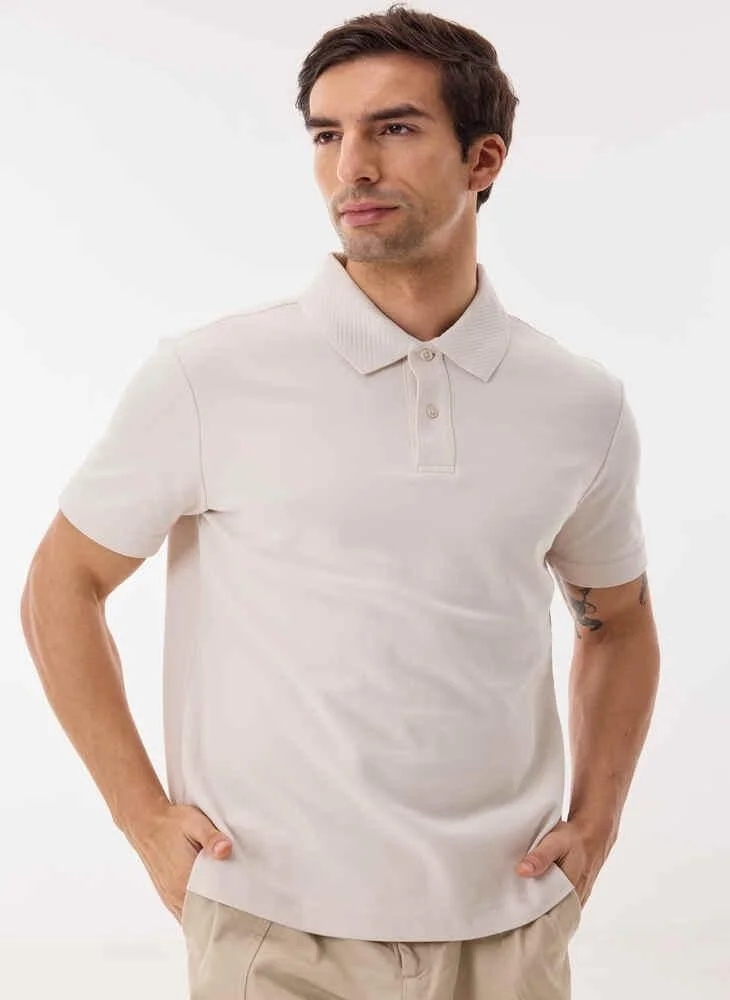 Ashita Fernandes  Short Sleeve Pique Polo Shirt-Off White for Men | Best Price UAE