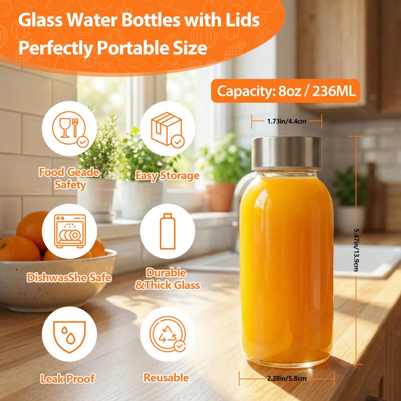 Luxfuel 8 oz Glass Water Bottles with Lids, 4 Pack Small Glass Juice Bottles with Stainless Steel Caps & Funnel, Leak-Proof Containers for Juicing, Milk, Ginger Shots, Smoothies, Wellness Drinks - Image 5