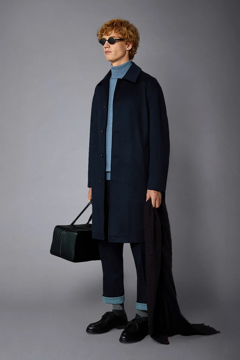 دوبل غانغر Men's single-breasted wool blend coat - Blue