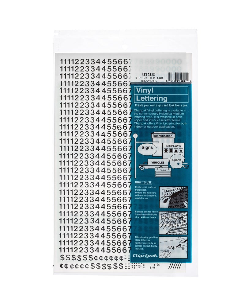 Chartpak Self-Adhesive Vinyl Numbers, 1/4 Inch High, Black, 718 per Pack (01100)