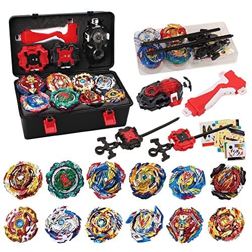 STJOYOPY Battling Top Set 12 Spinning Tops 3 Two Way Launchers 1 Handle Gyro Game with Storage Box Gift for KidsBoys - Image 1