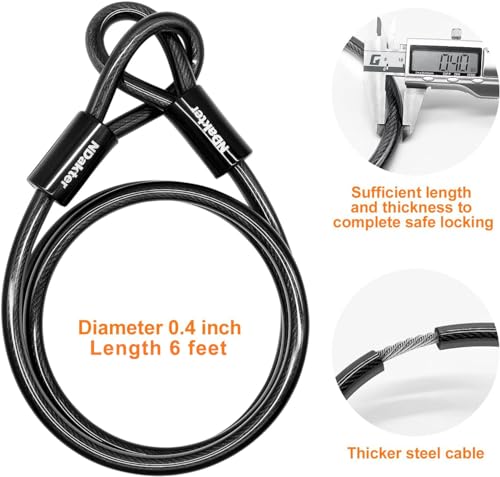 NDakter Bike Locks Heavy Duty Anti Theft, Bicycle U Lock for Ebike, 18mm Shackle, 6FT Steel Security Cable with 3 Keys for Electric Escooter, Motorcycle, Moped, Dirt-Bike, Tri-Bike Wheel Lock Sturdy - Image 5