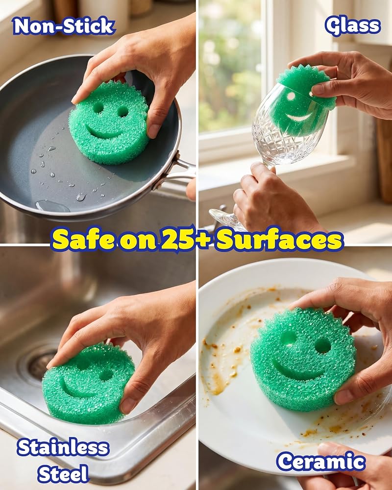 سكراب دادي منتجات Scrub Daddy Essentials للمطبخ: فرشاشات غسيل، فرشاشات مضادة للخدوش، منتجات تنظيف مقاومة للروائح، مناسبة للاستخدام في غسالة الأطباق، عبوة تحتوي على 4 قطع - Image 5
