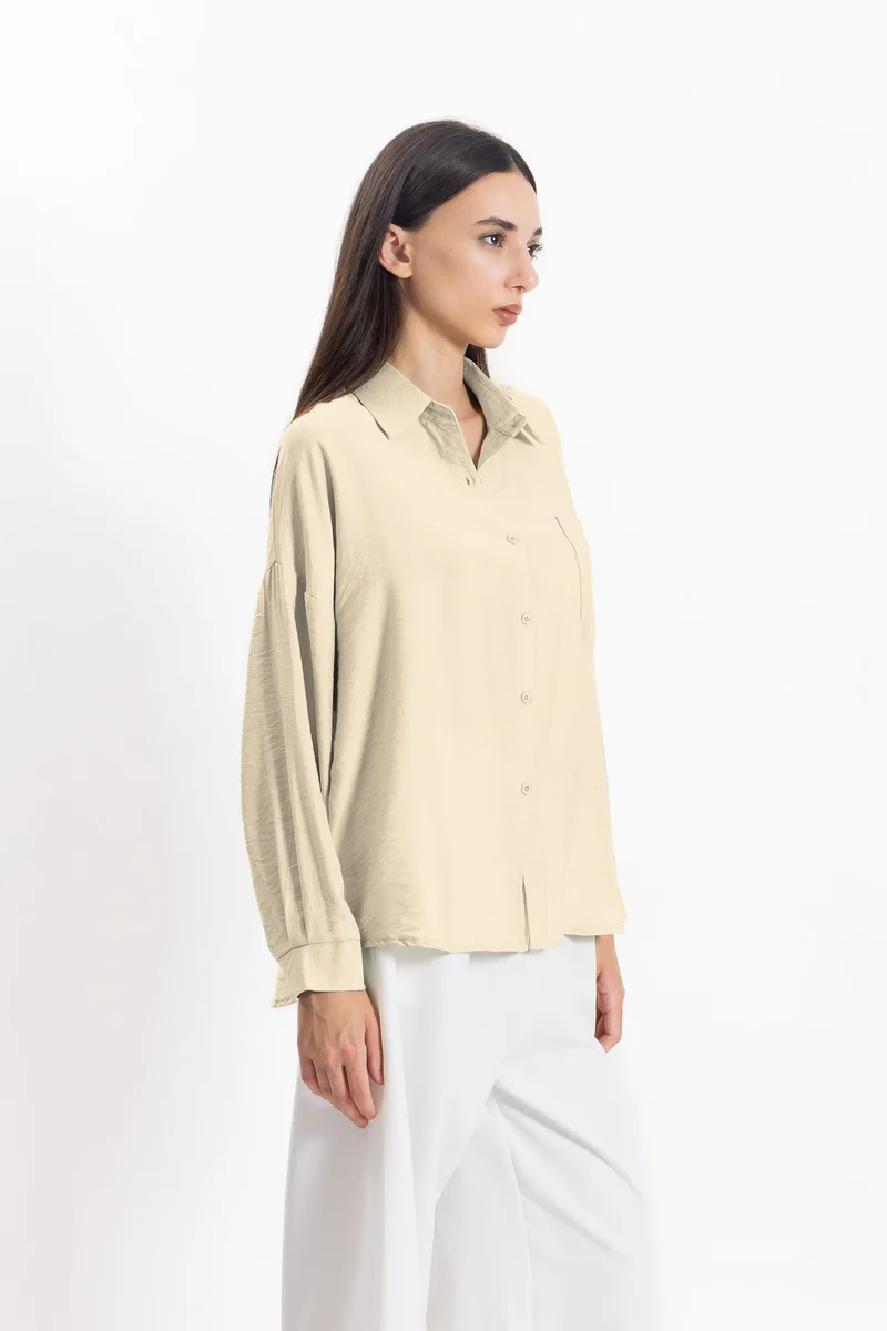 Shapes BEIGE LINEN BLEND COMFORT SHIRT for Women | Best Price UAE