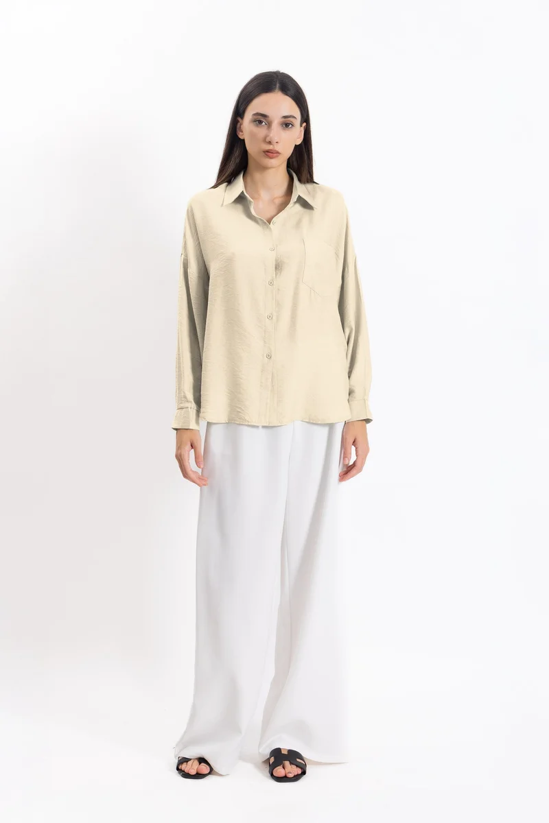 Shapes BEIGE LINEN BLEND COMFORT SHIRT for Women | Best Price UAE