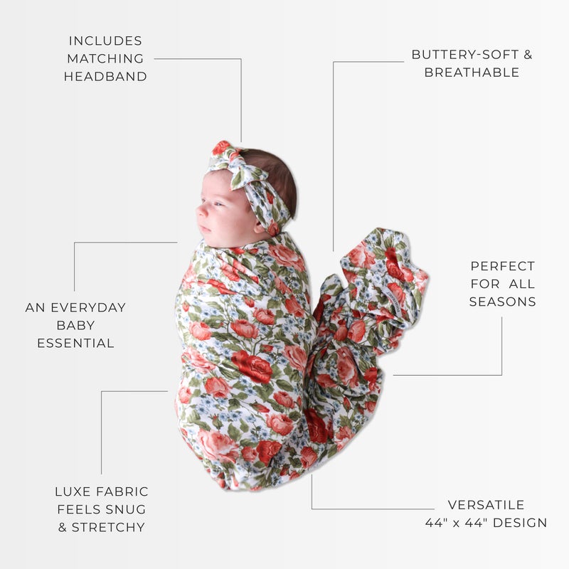 Posh Peanut Swaddle Blanket + Headband Set - Soft Newborn Swaddle Doubles As a Stroller, Receiving Blanket, and Nursing Cover - Matching Baby Swaddles & Headbands for Everyday - Image 4
