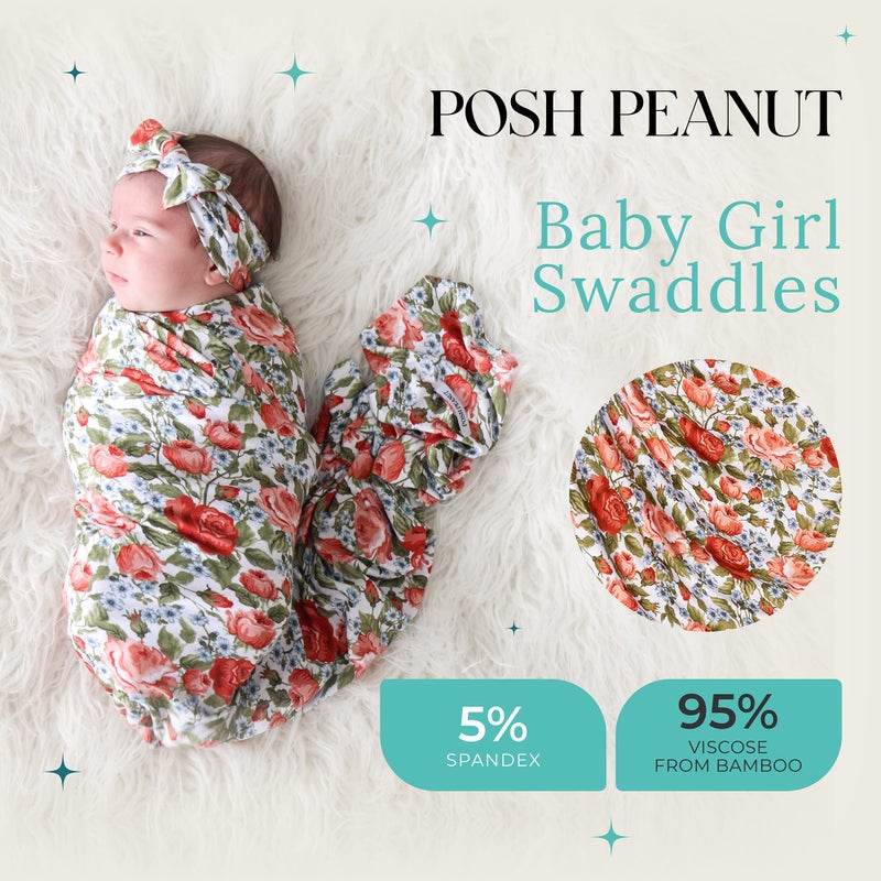 Posh Peanut Swaddle Blanket + Headband Set - Soft Newborn Swaddle Doubles As a Stroller, Receiving Blanket, and Nursing Cover - Matching Baby Swaddles & Headbands for Everyday - Image 2