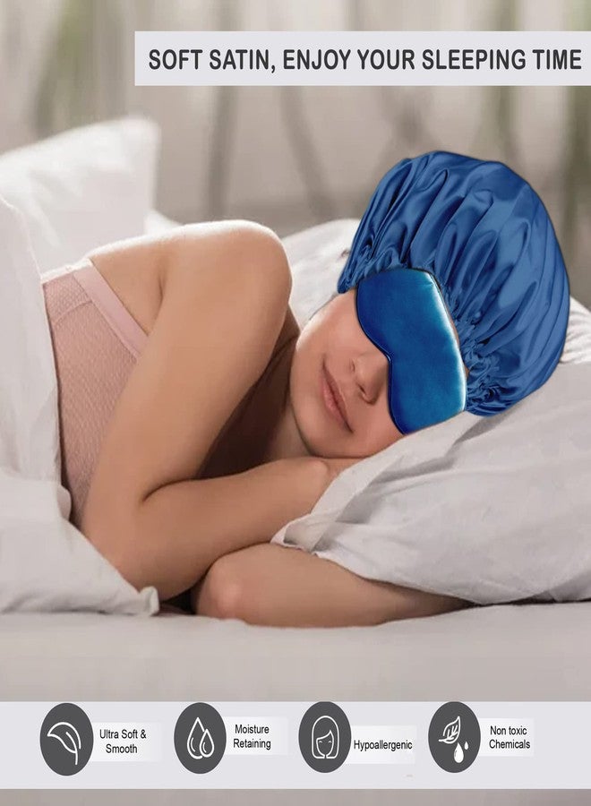 Avirons Satin Hair Bonnet with Eye Mask for Sleeping | Silk Satin Bonnet Cap for Sleeping with Scrunchies, Adjustable for All Head | Sleeping Eye Mask Blind Fold for Deeply Sleep | Blue - Image 2