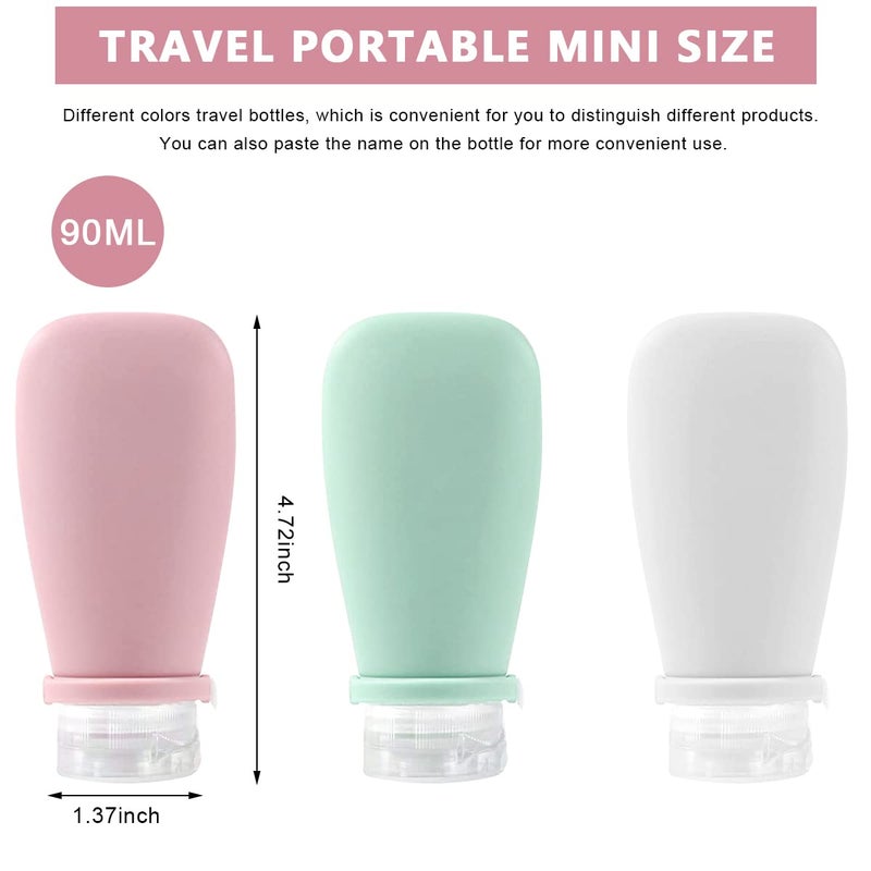 M'AYCREATE MAYCREATE® 3pcs Travel Toiletries Bottles Kit 90ML Silicone Toiletries Containers with Leakproof Lid, Refillable Body Lotion Dispenser Bottle for Shampoo, Conditioner, Gel, Body Wash - Image 2