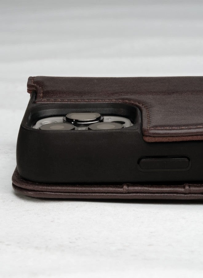 TORRO Leather Case Compatible with iPhone 14 Pro - Genuine Leather Wallet Case/Cover with Card Holder and Stand Function (Dark Brown) - Image 5