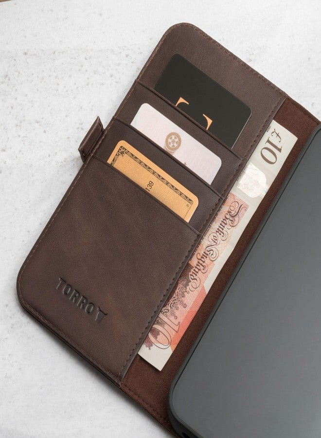 TORRO Leather Case Compatible with iPhone 14 Pro - Genuine Leather Wallet Case/Cover with Card Holder and Stand Function (Dark Brown) - Image 4