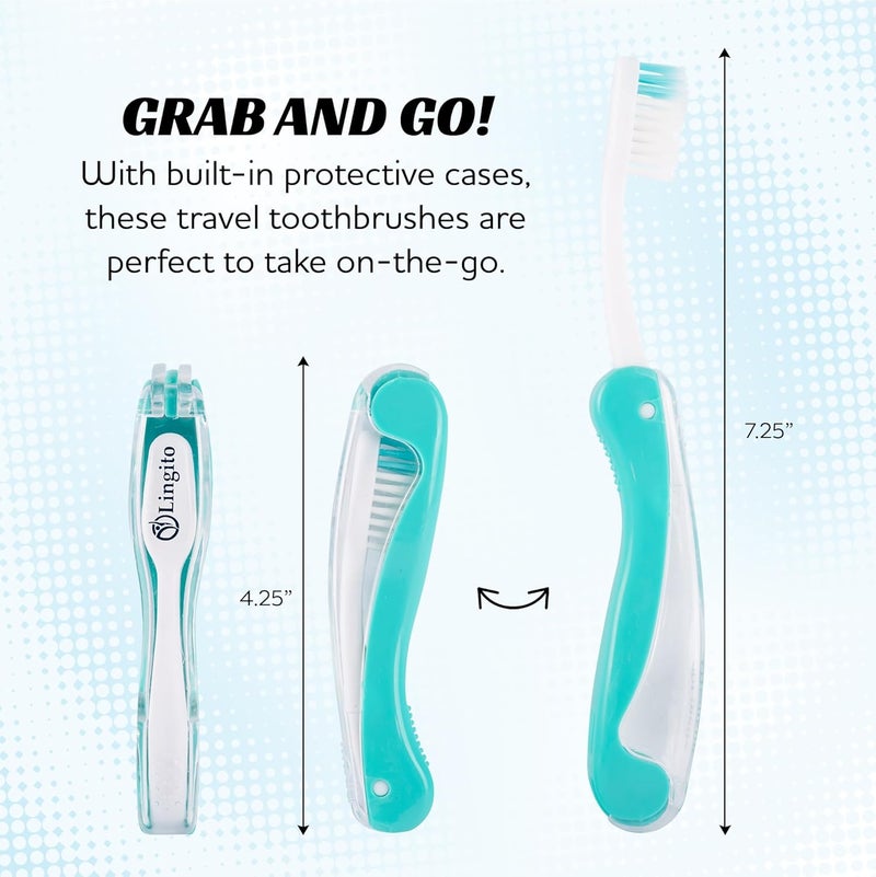 Lingito Travel Toothbrushes - Medium, Mini with Cover, Camping, Folding Travel Size, Adults Kit (4 Pack) - Image 3