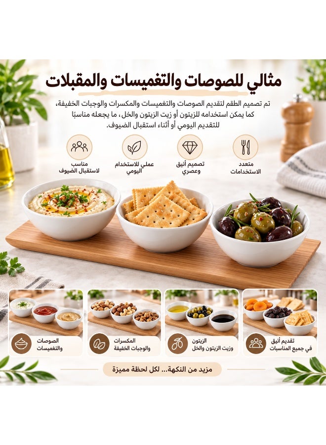 IKEA TYNGDLÖS 4-Piece Serving Set with Bamboo Tray and 3 White Stoneware Bowls, 37 cm Tray with 12 cm Bowls for Dips, Sauces, Nuts, Olives, Cheese, Snacks, Appetizers, Olive Oil and Vinegar, Ideal for Entertaining, Parties, Dining Tables and Movie Nights - Image 3