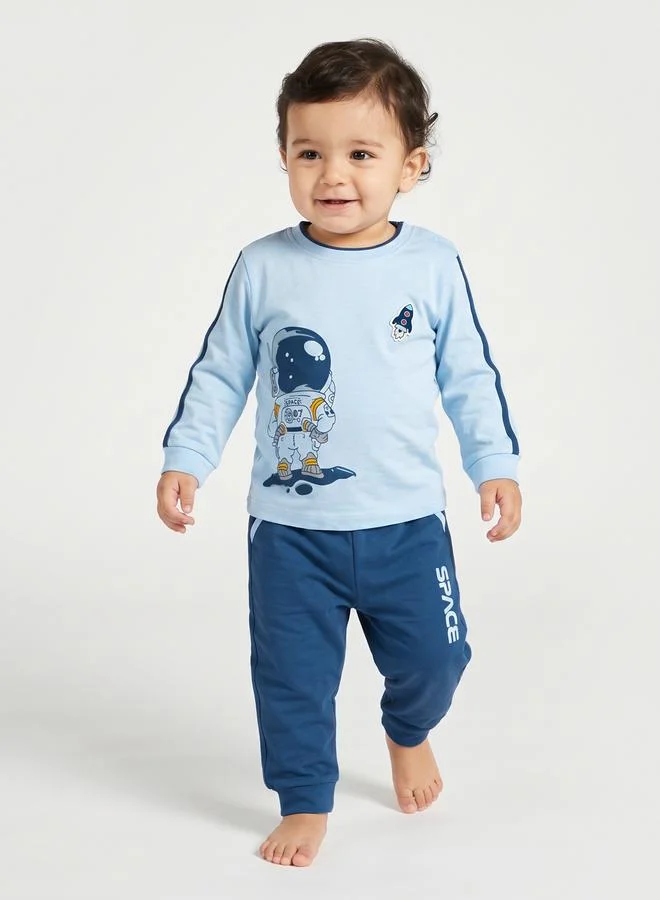 Styli Baby Boys Blue Astronaut T-Shirt And Joggers Set