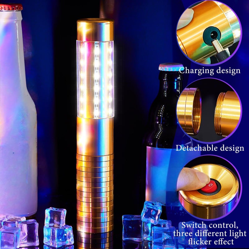 Civaner Upgrade 4 Pcs Bottle Service Lights LED Strobe Baton Bottle Girl Lights Rechargeable Handheld Flashing Club Signs for Birthday Wedding Party(Gold White Light) - Image 3