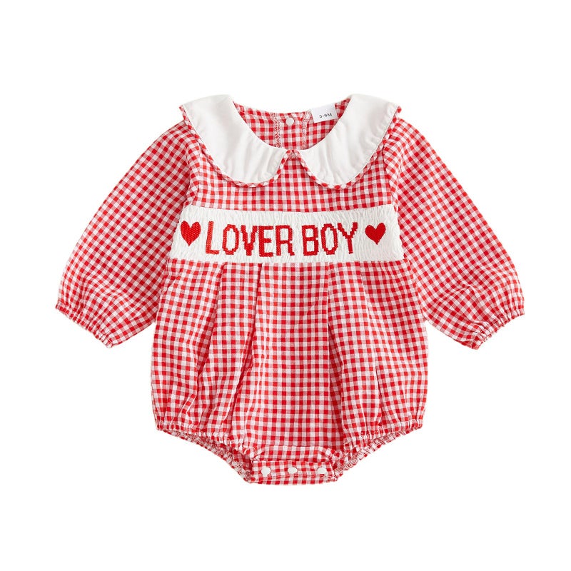 Socutebabe My First Valentines Baby Girl Outfit Newborn Smocked Bubble Romper Be Mine Long Sleeve Bodysuit Lover Boy Clothes (lover boy-Red, 3-6 Months) - Image 1