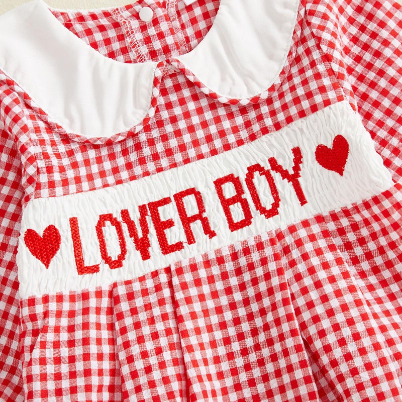 Socutebabe My First Valentines Baby Girl Outfit Newborn Smocked Bubble Romper Be Mine Long Sleeve Bodysuit Lover Boy Clothes (lover boy-Red, 3-6 Months) - Image 4