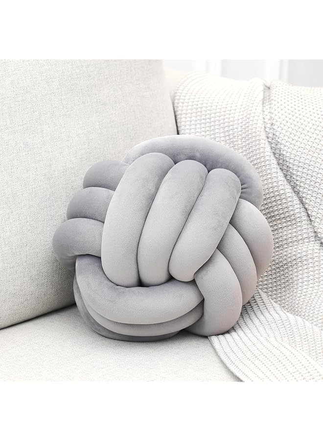 erorex Knot Pillows Ball Round Throw Pillows Home Decor Cushion Decorative Aesthetic Throw Pillows Soft Stress Relieving Cute Decorative Knotted Pillows For Bed Sofa Bedroom Decor 11Inch Gray - Image 1