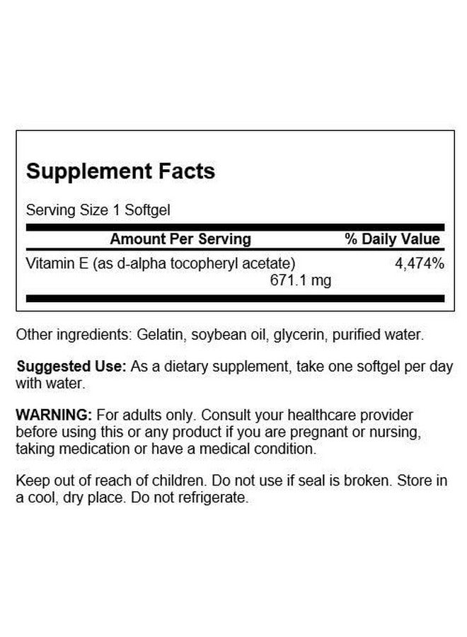 Natural Vitamin E 1000 Iu (671.10 Milligrams) 250 Sgels