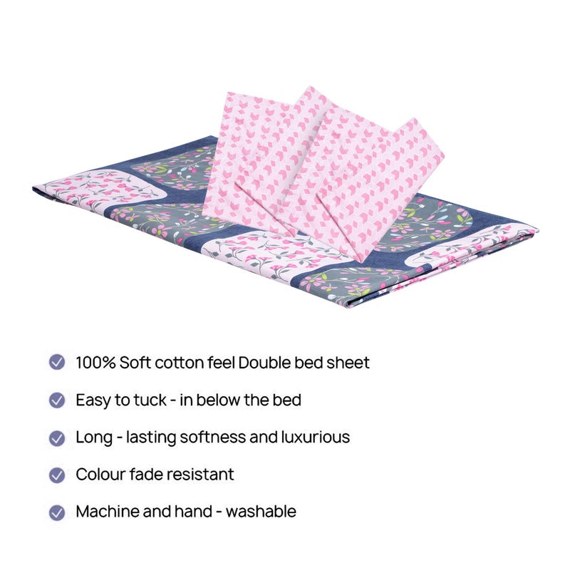 Skyla Bedsheet for Double Size Bed | 186 TC | Pink & Blue Geometrical | Printed | 1 Piece Cotton bedsheet for Double Size Bed with 2 Pillow Covers (228 x 254 cm) Perfect for Home Decor & Gifting - Image 2