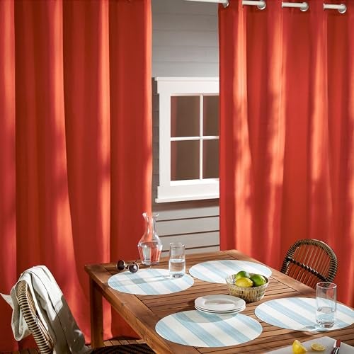 TOWN & COUNTRY BASICS Cabana Solid Heavyweight Indoor Outdoor Curtains, Light Filtering Opacity with Grommet Top, Water Repellent, 2-Pack Set, 54"x108", Mecca Orange - Image 5