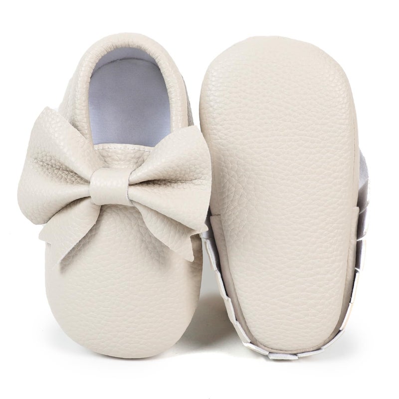 Bebila Double Bow Fringe Baby Moccasins - Soft Sole Baby Shoes Girls Toddler Crib Flats - Image 5