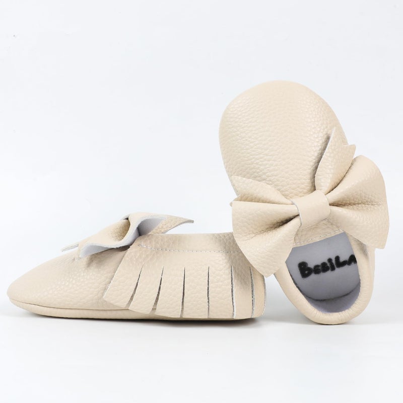 Bebila Double Bow Fringe Baby Moccasins - Soft Sole Baby Shoes Girls Toddler Crib Flats - Image 4