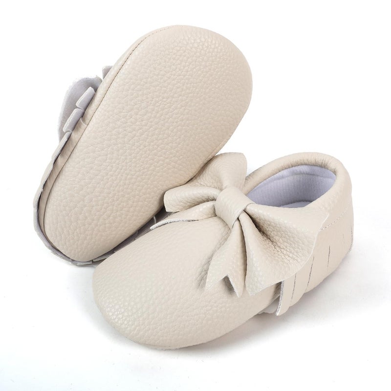 Bebila Double Bow Fringe Baby Moccasins - Soft Sole Baby Shoes Girls Toddler Crib Flats - Image 3