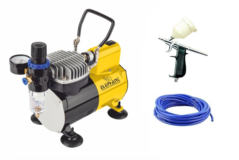 Elephant Piston Type Mini Air Compressor with Fan AS-182 for Air Brushes (Artistic Gun/Pen Gun) for Use Makeup, Cake Decorating, Tattoo, Face, Body Painting Airbrushing (AS182-AC60) - Image 1
