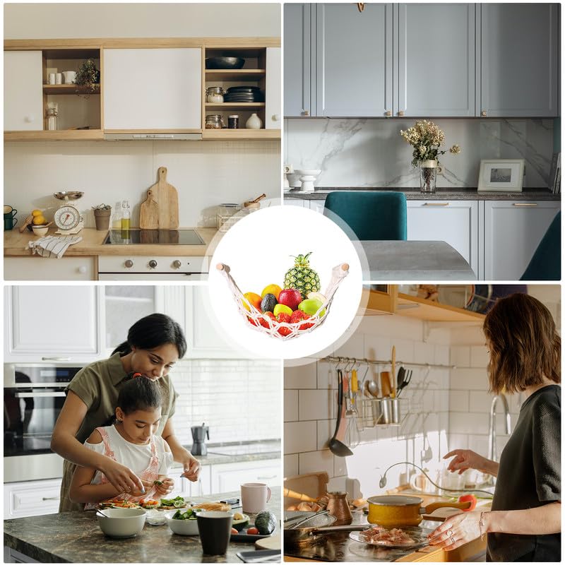DIBALIYI Fruit Basket Hammock Under Cabinet Adhesive, Woven Vegetable Hanging Basket, Fruit Storage for Kitchen with Banana Hook, Mesh Fruits Holder Organization for Home Dining Room Decor (1Pcs) - Image 5