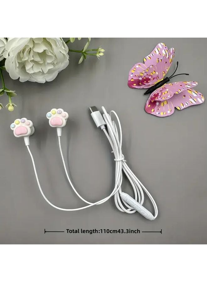 Pink Cute Cat Claw Wired Headphones With Microphone Type C In Ear HD Sound - Image 5