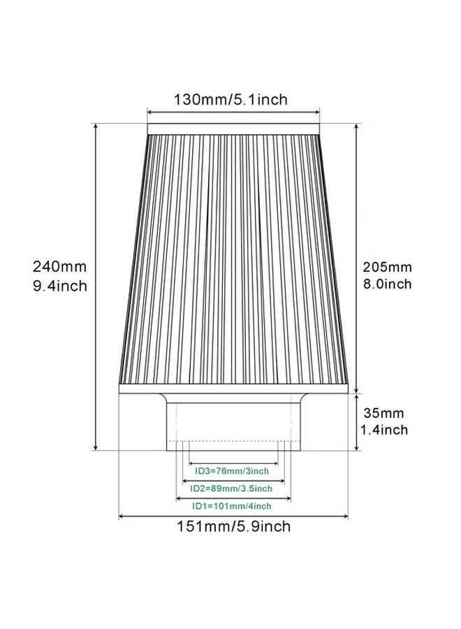 1pc High Flow Polyester Air Filter Cartridge Green Mushroom Head 76MM Universal Fit Performance Intake Modification Accessory - Image 2