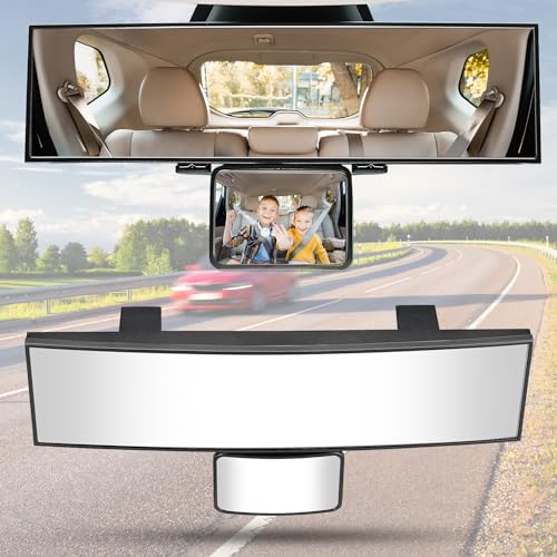 JOYTUTUS Car Rear View Mirror with Baby Mirror Universal 11 Inch Panoramic Convex Rearview ClipOn Wide Angle Rear View Reduce Blind Spot Effectively for Car and Can Keep an Eye on the Back Seat - Image 1