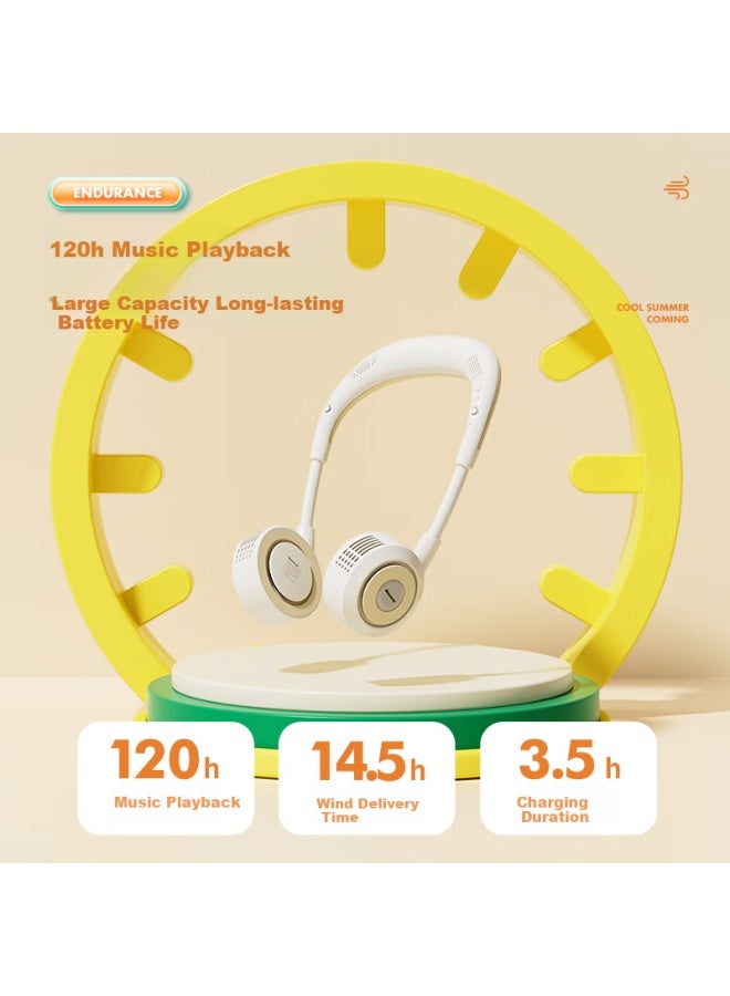 Newmine Neck Fan Bluetooth Speaker [children's Travel] Bladeless Fan Portable Storyteller Wind-cooled Long Battery Life Silent Neck-hanging Usb Student Mini Fan Trendy Color - Image 2